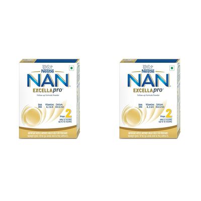 EXCELLAPRO NAN Stage 2 Follow-Up Formula Milk Powder For Infant Babies (After 6 Months), With DHA-ARA | 400G | Bag-In-Box Pack (Pack Of 2)