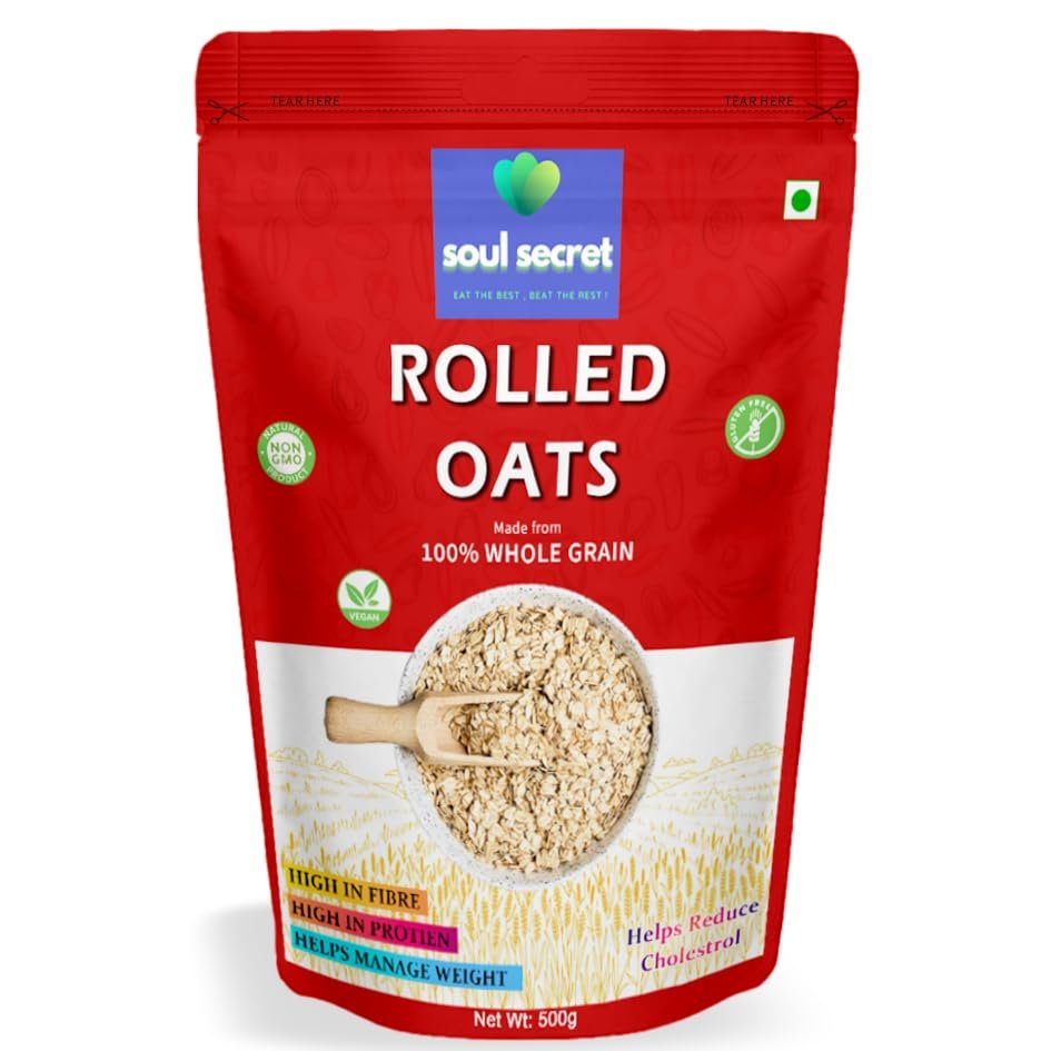 Soul Secret Rolled Oats 500g - 100% Wholegrain | Protein for Breakfast | High Fibre Cereals