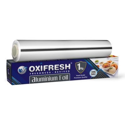 Oxifresh Aluminium Foil Roll 1 Kg | 18 Microns  295mm | BIS Certified | Silver Foil | Multipurpose Food Wrap | Cooking, Baking, Grilling, Wrapping, Packing | Aluminium Foil Roll |