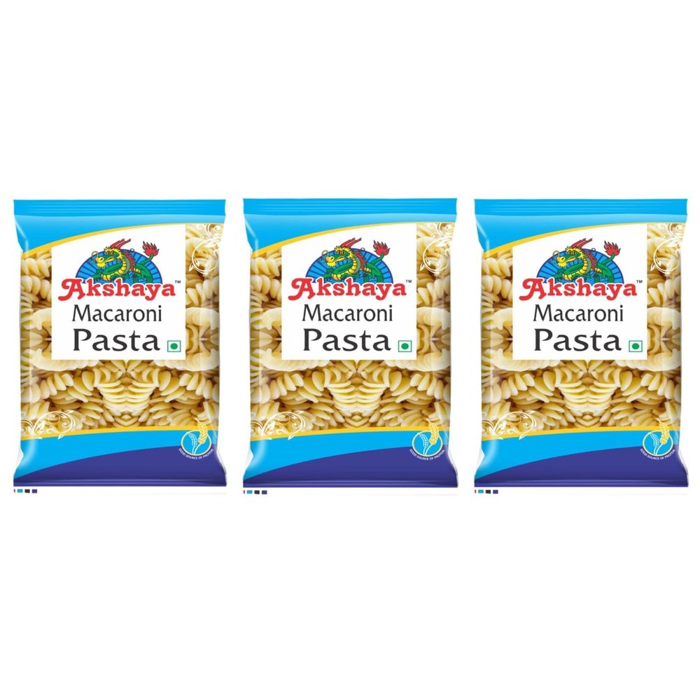 Akshaya Macaroni Pasta (Spiral) 500gm * 3 Packs -100% Suji