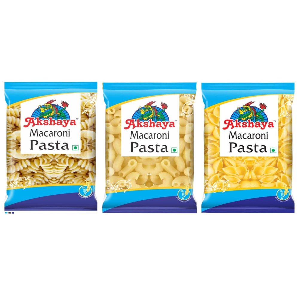Akshaya Pasta Combo Pack Macaroni Pasta - 500g * 3 Packs (Elbow, Shell and Spiral) 100% suji