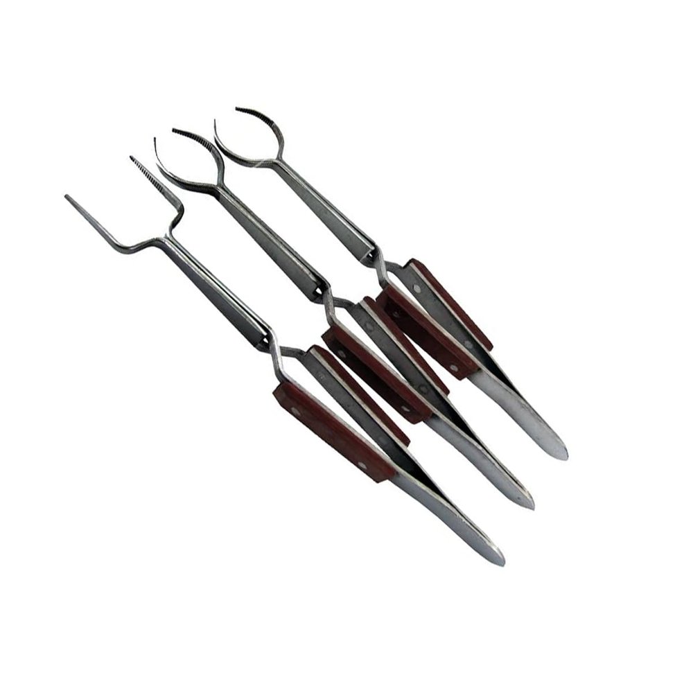 3-Piece Stainless Steel Work Holding Tweezer Set, Round, Oval and U-Shaped Grips, Self-Locking