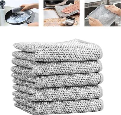 KASHIVAL Scrub Pad Wire Dishwashing Rags for Wet and Dry Non-Scratch Steel Wool Scrubber Cleaning Pads Multi-use Kitchen Wipes Stainless Steel Miracle Cleaning Cloths Scrub Sponges (Pack of 5)