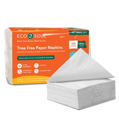 ECO SOUL Premium 1 Ply Dinner Napkin - 100 Count Pack | Eco-Friendly Disposable Tissue, Biodegradable Hand Napkin