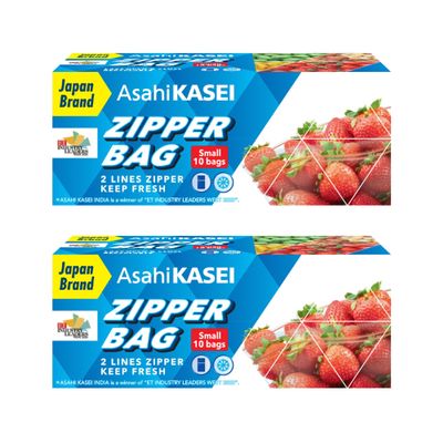 Asahi Kasei Small Zipper Bags | 10 Bags | Pack of 2 | 100% Leak-Proof | Double Zipper Lock | Reusable & Washable | Keeps Food Fresh | Made in Japan