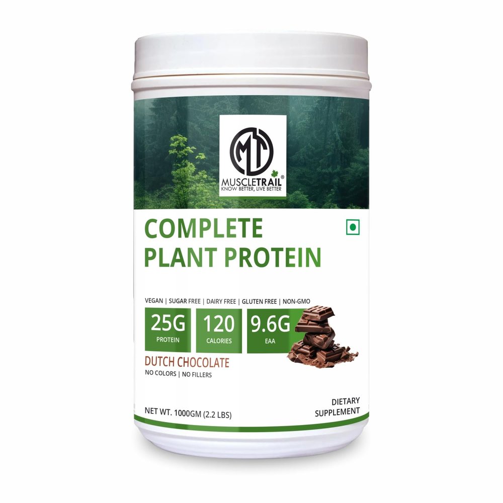 Muscle Trail Complete Plant Protein | (25g Protein, 120 Calories and 9.5g EAA) Plant Based Vegan Protein Supplement For Men & Women (1kg, Dutch Chocolate)