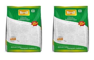 Trust Classic Crystal Sugar| Double Refinded Sulphurless Pure Sugar| 1 Kg Each| Pack of 2| 2 Kg