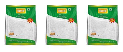 Trust Classic Crystal Sugar| Double Refinded Sulphurless Pure Sugar| 1 Kg Each| Pack of 3| 3 Kg
