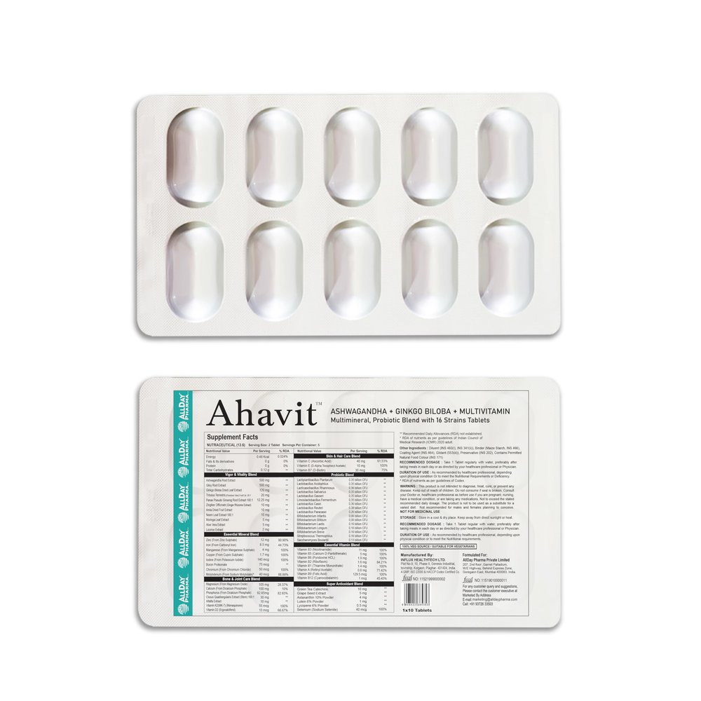 ALLDAY PHARMA Ahavit Multivitamin | Multivitamin with Probiotics | Tablet with Vitality, Mineral, Antioxidant, Vitamins | Health for Men & Women (10 Tablets)