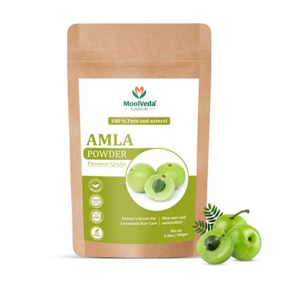 Moolveda Pure & Organic 100% Natural Amla Indian Gooseberry Fruit Powder for Hair Growth, Skin, Drinking and Eating - 100g