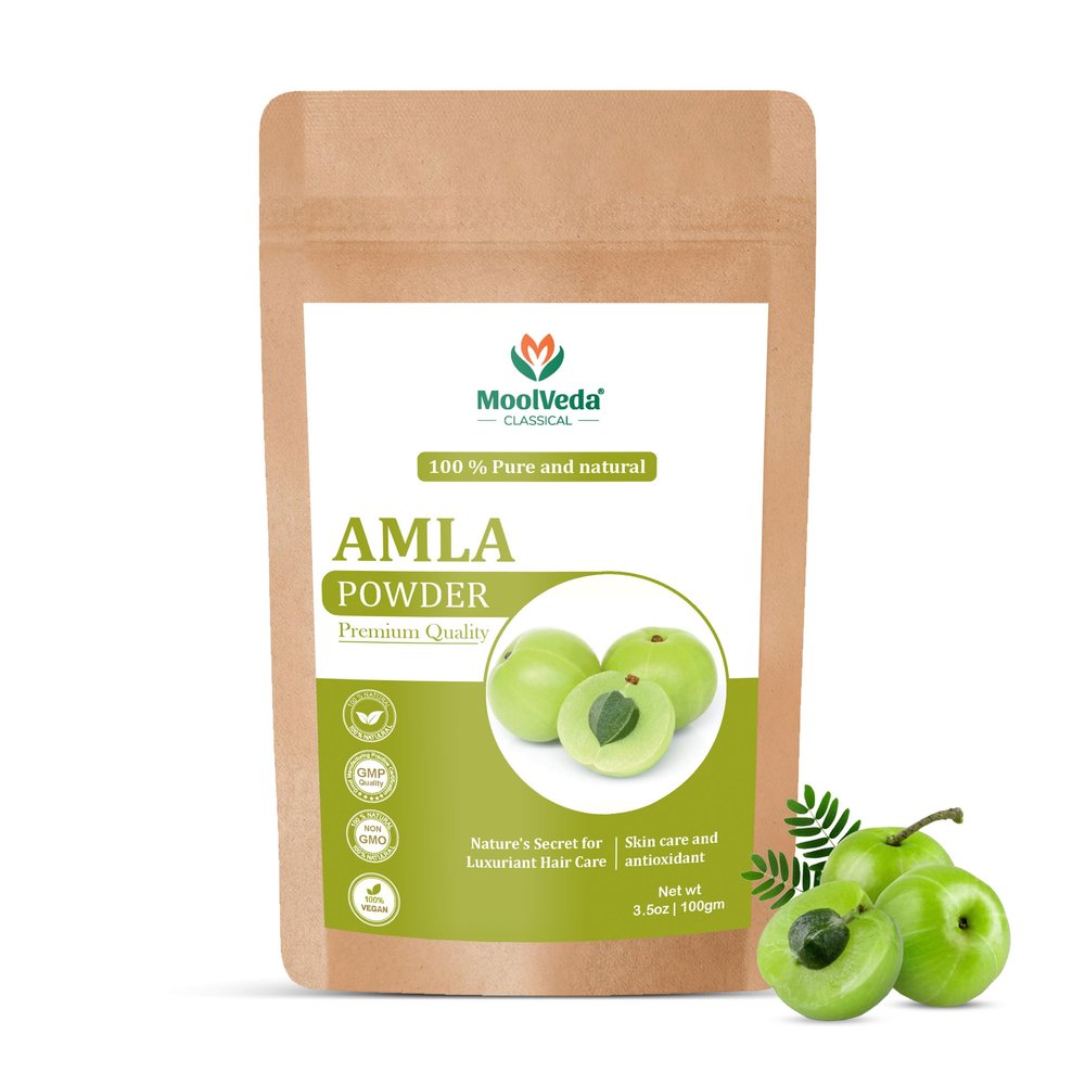Moolveda Pure & Organic 100% Natural Amla Indian Gooseberry Fruit Powder for Hair Growth, Skin, Drinking and Eating - 100g