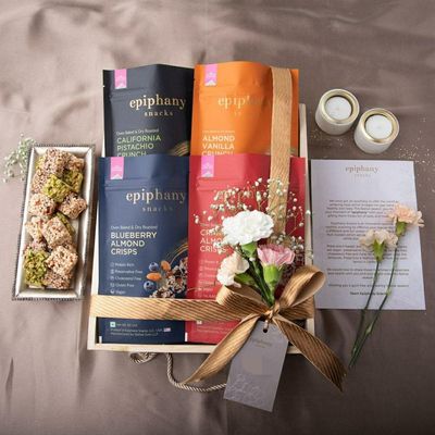 Epiphany Snacks Crushed Dry Fruits Energy & Protein Rich Snacks Almond | Cranberry | Blueberry | Pistachio Dry Fruits Nuts Snacks Hamper Box for Gifting Packof 4 (85gm each)