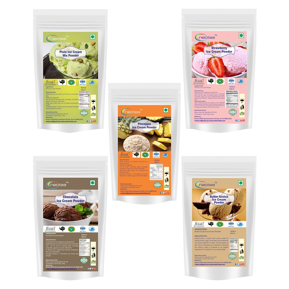 Neotea Ice Cream Powder (Pista, Strawberry, Pineapple, Chocolate, Butter Scotch (100X5) 500gm Pack of 1