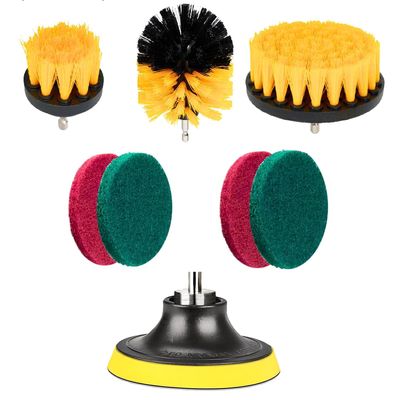 CESITRA 8Pcs Power Scrub Pads Drill Attachment Set,Power Scrubber Cleaning for Bathroom,Surfaces,Floor,Tile Scrubber Scouring Pads Cleaning Kit,Car Drill Brushes(Yellow)