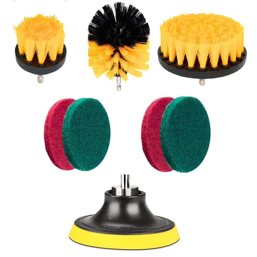 CESITRA 8Pcs Power Scrub Pads Drill Attachment Set,Power Scrubber Cleaning for Bathroom,Surfaces,Floor,Tile Scrubber Scouring Pads Cleaning Kit,Car Drill Brushes(Yellow)