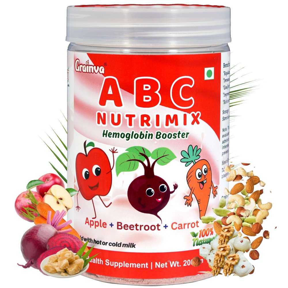 Grainva Nutri Mix Malt Milk Powder, 200G, Dry Fruits, Apple Beetroot Carrot Mix, Chemical Free, For Kids & Adults (4)