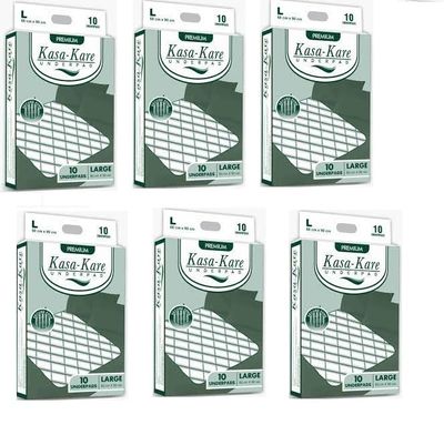 Kasa Kare Underpads, Large - 60x90 cm, 60 Sheets - Disposable Bed and Furniture Protectors, Leak-Proof, Ultra Absorbent - Pack of 6