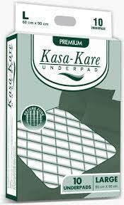 Kasa Kare Underpads, Large - 60x90 cm, 10 Sheets - Disposable Bed and Furniture Protectors, Leak-Proof, Ultra Absorbent - Pack of 1