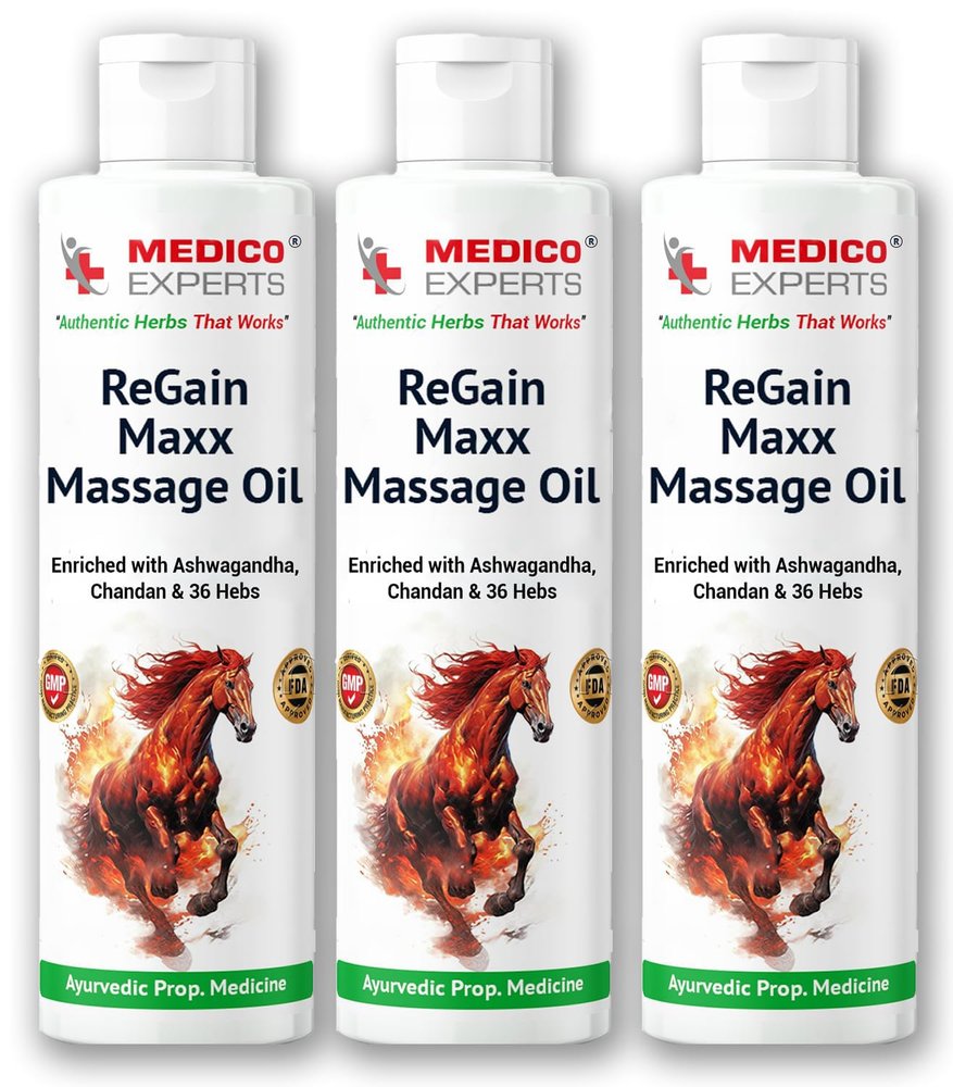 MedicoExperts ReGain Maxx Massage Oil for Men - 50ml (3 Bottles) | FDA Approved | 100% Pure & Natural Lift Up Oil Helps to Restores Energy Enriched with Ashwagandha, Chandan, Clove & 35 Herbs
