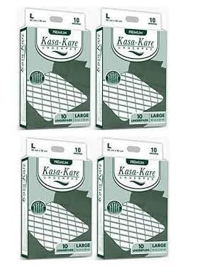 Kasa Kare Underpads, Large - 60x90 cm, 40 Sheets - Disposable Bed and Furniture Protectors, Leak-Proof, Ultra Absorbent - Pack of 4