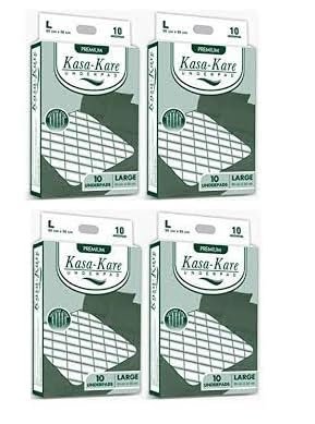 Kasa Kare Underpads, Large - 60x90 cm, 40 Sheets - Disposable Bed and Furniture Protectors, Leak-Proof, Ultra Absorbent - Pack of 4