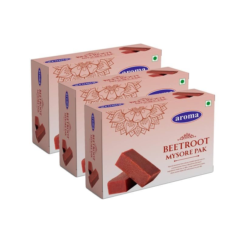 Aroma Beetroot Mysore Pak-Made with Finest Ingredients Mysore Pak | Traditional sweet of Mysuru | Healthy and Delicious Indian Sweet- 250 Grams, Pack of 3
