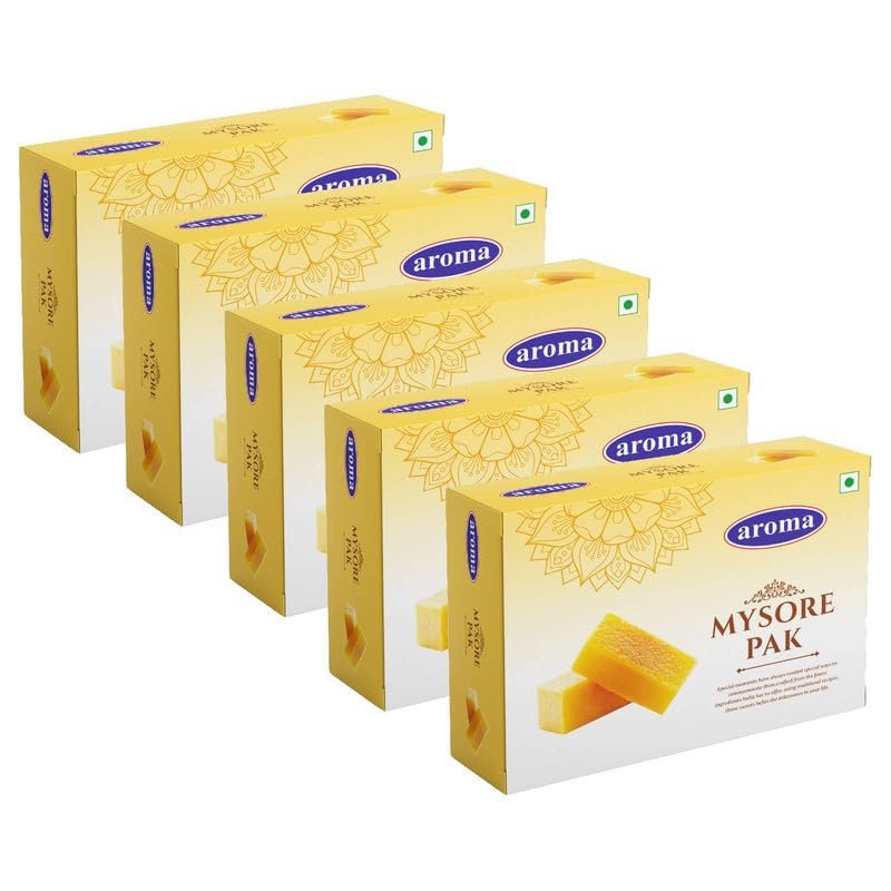 Aroma Mysore Pak-Made with Finest Ingredients Mysore Pak | Traditional sweet of Mysuru | Healthy and Delicious Indian Sweet- 250 Grams, Pack of 5