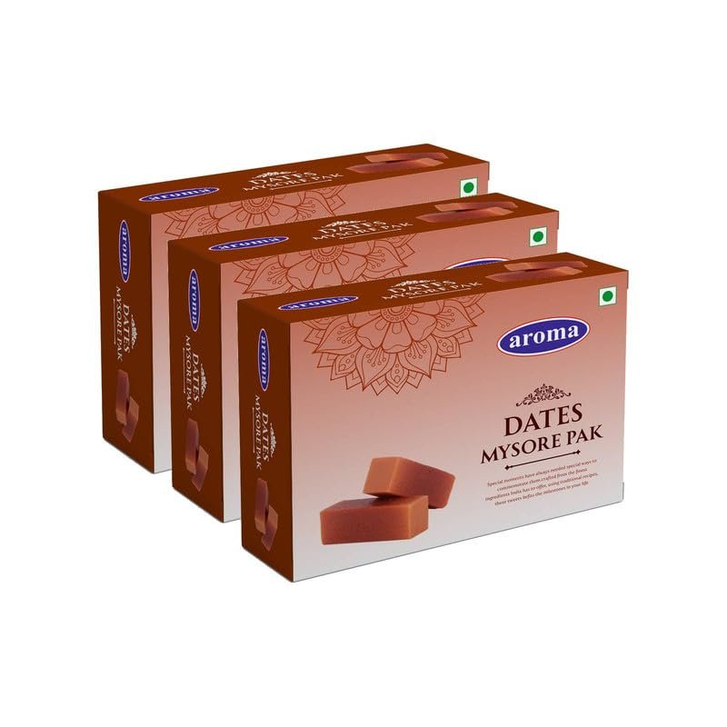 Aroma Dates Mysore Pak-Made with Finest Ingredients Mysore Pak | Traditional sweet of Mysuru | Healthy and Delicious Indian Sweet- 250 Grams, Pack of 3