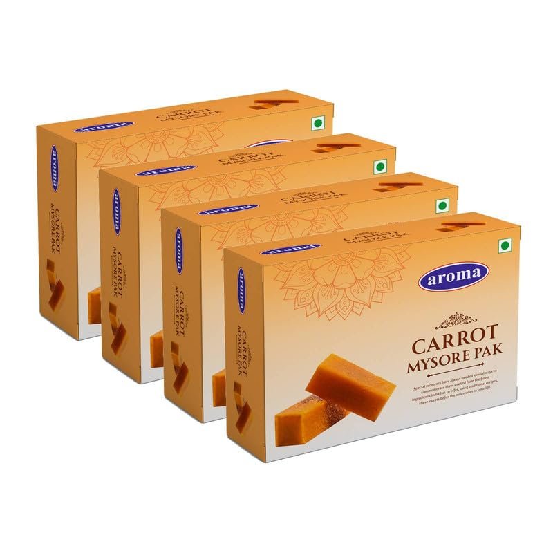 Aroma Carrot Mysore Pak-Made with Finest Ingredients Mysore Pak | Traditional sweet of Mysuru | Healthy and Delicious Indian Sweet- 250 Grams, Pack of 4