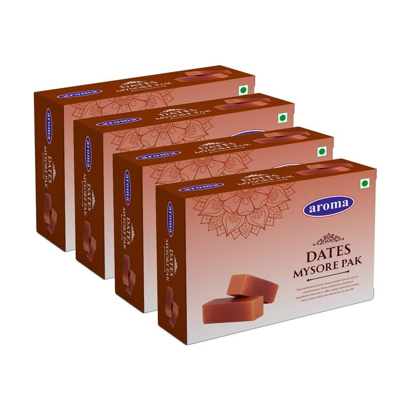 Aroma Dates Mysore Pak-Made with Finest Ingredients Mysore Pak | Traditional sweet of Mysuru | Healthy and Delicious Indian Sweet- 250 Grams, Pack of 4