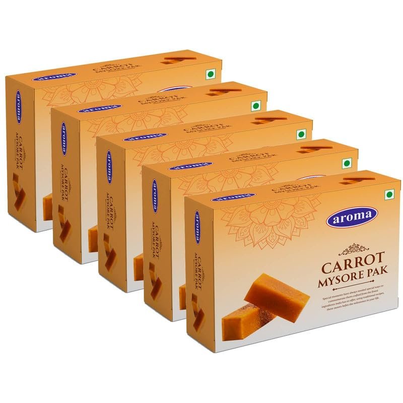 Aroma Carrot Mysore Pak-Made with Finest Ingredients Mysore Pak | Traditional sweet of Mysuru | Healthy and Delicious Indian Sweet- 250 Grams, Pack of 5