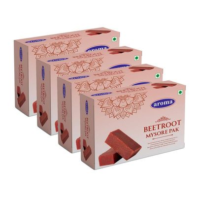 Aroma Beetroot Mysore Pak-Made with Finest Ingredients Mysore Pak | Traditional sweet of Mysuru | Healthy and Delicious Indian Sweet- 250 Grams, Pack of 4