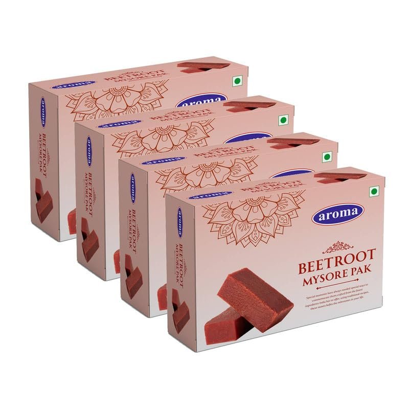 Aroma Beetroot Mysore Pak-Made with Finest Ingredients Mysore Pak | Traditional sweet of Mysuru | Healthy and Delicious Indian Sweet- 250 Grams, Pack of 4