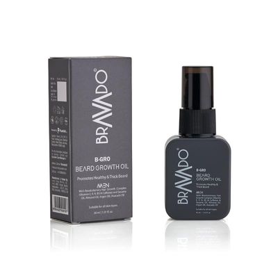 BRAVADO B-Gro Beard Growth Oil for Men | Faster Beard Growth, Thicker Beard & Patchy Beard Support | Biotin + Caffeine + Natural Oils | Softens, Nourishes & Adds Shine | Non-Sticky Formula | 30 ml