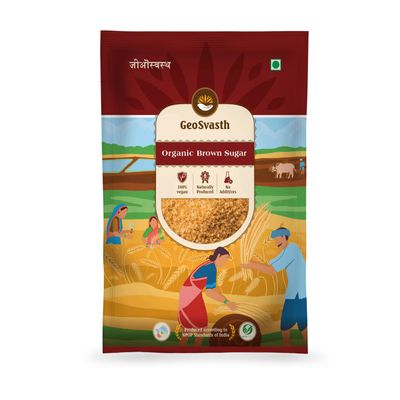 Geosvasth Organic Brown Sugar|Unrefined Fine Grain Sugar|100% Organic & Zero Chemicals|Certified Organic & Naturally Gluten Free|Healthier Substitute to White Sugar|Rich in Minerals 1kg(Pack of 1)