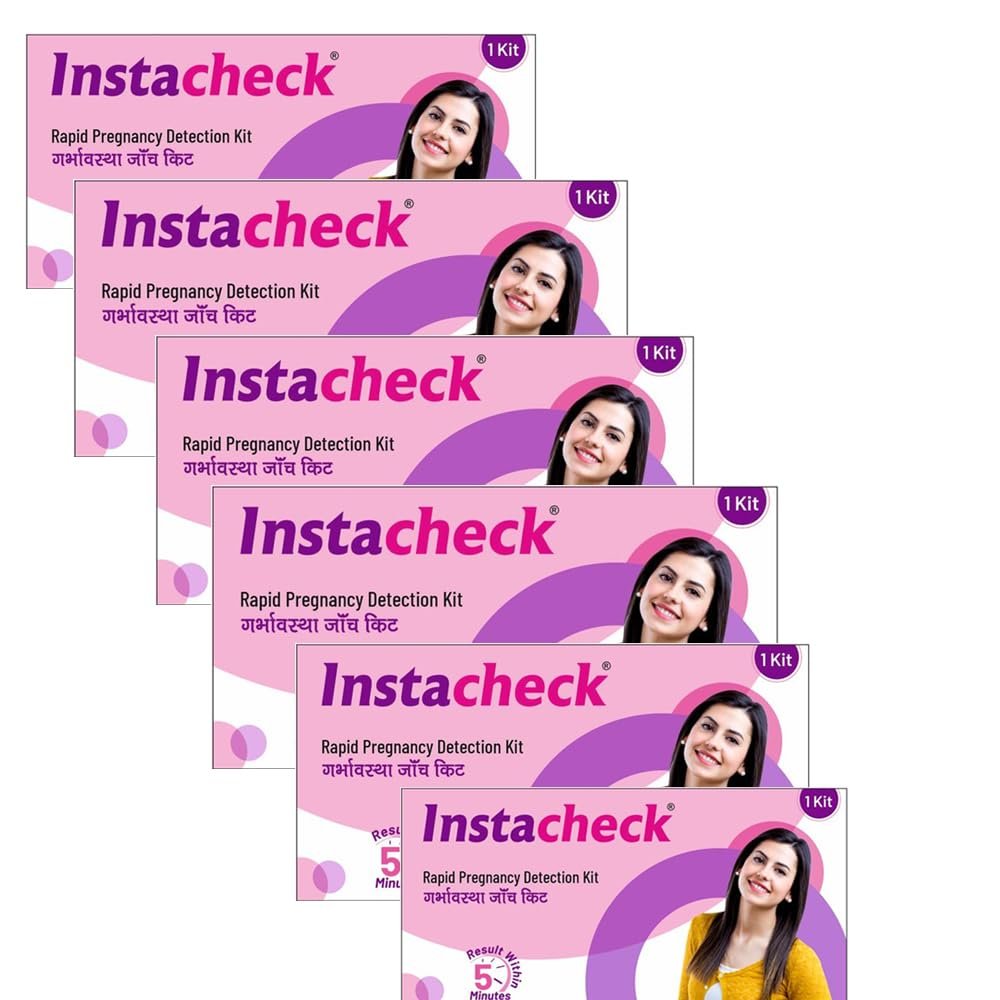 Instacheck HCG Pregnancy Detection Kit Sensitive & Accurate Measurement Results within 5 mins, Easy to Use for Home Tests with Urine Collection Tray (Pack of 6) kits