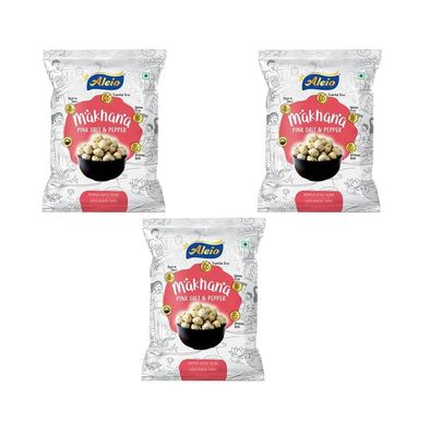 Aleio Roasted Makhana Pink Salt and Pepper Flavour l Ready To Eat Snack 65 gm (Pack of 3)