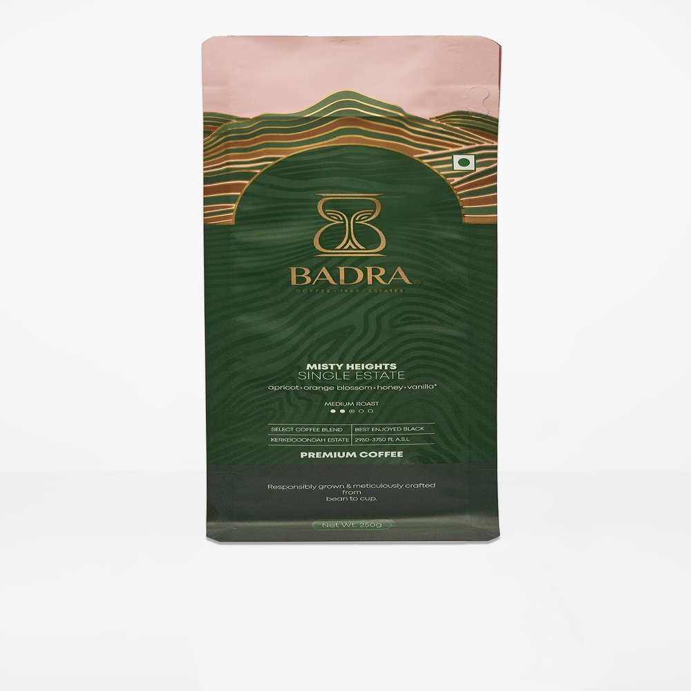 BADRA COFFEE Misty Heights Medium Roasted Machine Freshly Ground Coffee, 250 g