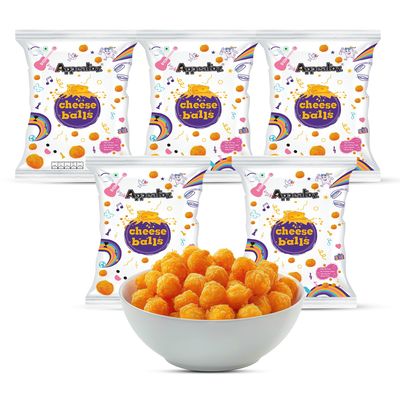 Appeatoz Roasted Corn Cheese Balls | Crunchy Puff Snack | Gluten Free | Oil-Free | No Added Sugar | Baked & Slowly Roasted | On-the-Go Snack Pack | Light & Creamy Center 55g each (Pack of 5)