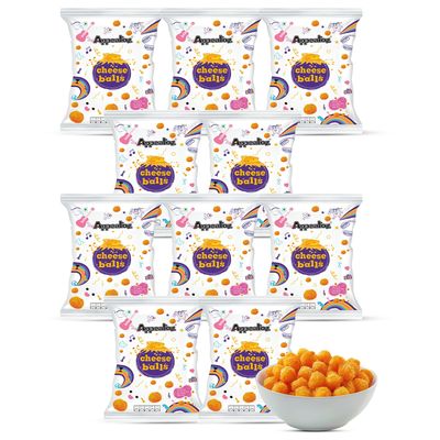 Appeatoz Roasted Corn Cheese Balls | Crunchy Puff Snack | Gluten Free | Oil-Free | No Added Sugar | Baked & Slowly Roasted | On-the-Go Snack Pack | Light & Creamy Center 55g each (Pack of 10)