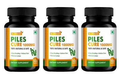 DR. VITASTA Piles Cure 1000mg | 100% Natural & Safe | Stop Bleeding | Reduce Pain | Remove Lumps | Dietary Supplement | (50 Capsules - Pack of 3)