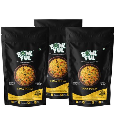 Bowlful Tawa Pulav, 75 gms, Basmati Rice with the rich flavors of Tawa Pulao | Pure Natural, Freeze Dried Food (Pack of 3)