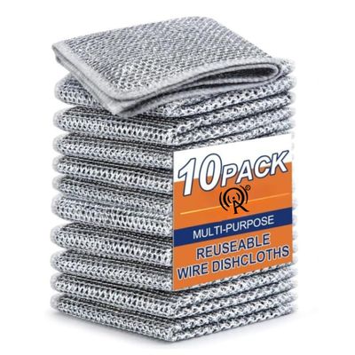 Raxon Innovation Multipurpose Wire Dishwashing Rags for Wet and Dry Stainless Steel, Scrubber Non-Scratch Wire Dishcloth for Washing Dishes Sinks Counters (20cm x 20cm x 0.5cm) (Pack of 10)