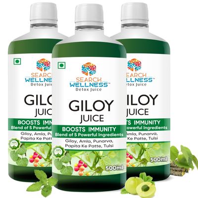 Search Wellness Giloy/Guduchi Ayurvedic Juice 500 ml (Pack of 3) | Natural & Healthy for Blood Purification,Strength & Immunity Booster | Body Detox for Women & Men | Blend of Giloy, Amla & more