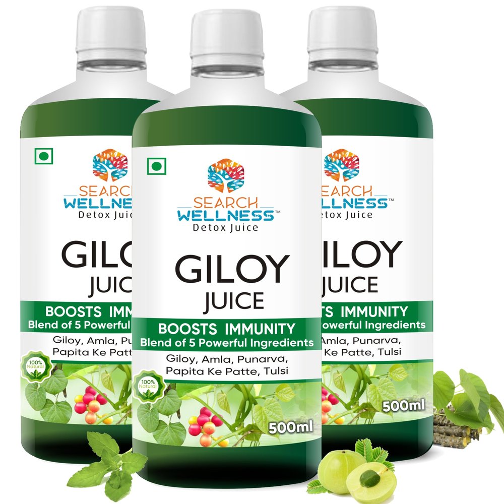 Search Wellness Giloy/Guduchi Ayurvedic Juice 500 ml (Pack of 3) | Natural & Healthy for Blood Purification,Strength & Immunity Booster | Body Detox for Women & Men | Blend of Giloy, Amla & more