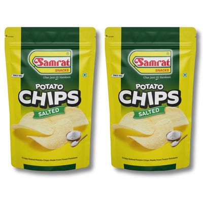 Samrat | Crunchy Potato Chips Salted Wafer | Delicious Namkeen Snack for Every Craving | (Pack of 2 (2 x 400 grams))
