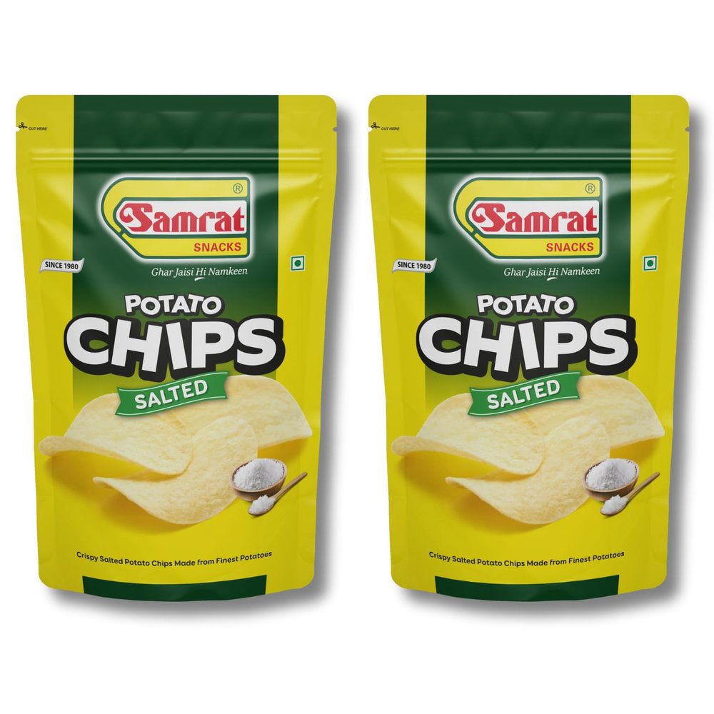 Samrat | Crunchy Potato Chips Salted Wafer | Delicious Namkeen Snack for Every Craving | (Pack of 2 (2 x 400 grams))