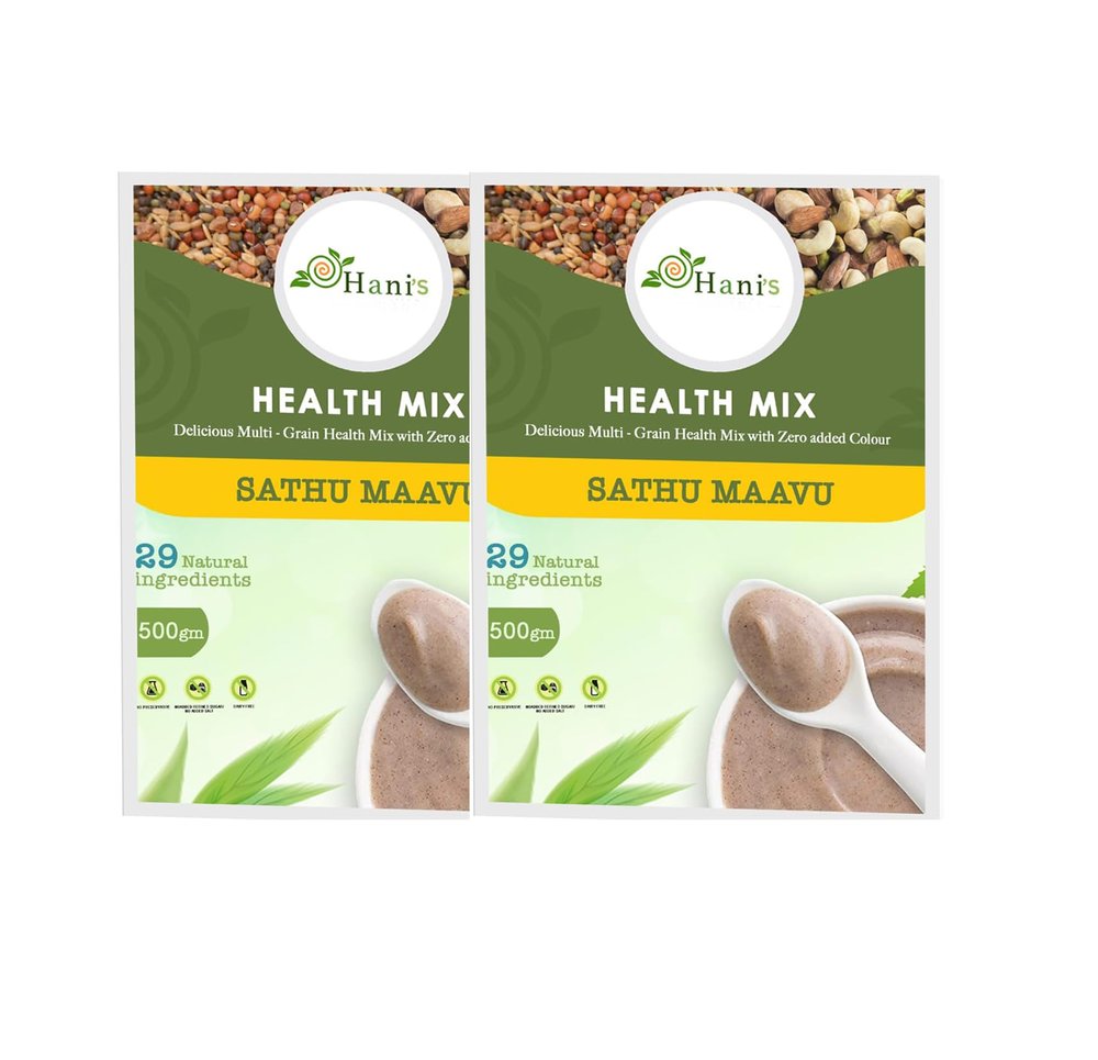 Hanis Health Mix Powder, Sathu Maavu | 29 Natural Ingredients | All Natural Multi-Grain Mix | Homemade | 100% Natural Nutrition for All Age Groups | No Artifical Flavouring (Each 500 Gm Pack of 2)