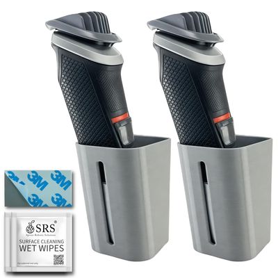 SRS Trimmer Stand Holder Hanger For Bathroom Storage Organizer Options Compatible With All Trimmer & Electric Shavers Wall Mounted Stick-ON Adhesive Space-Saving | Easy Access (Pack Of 2, Grey)