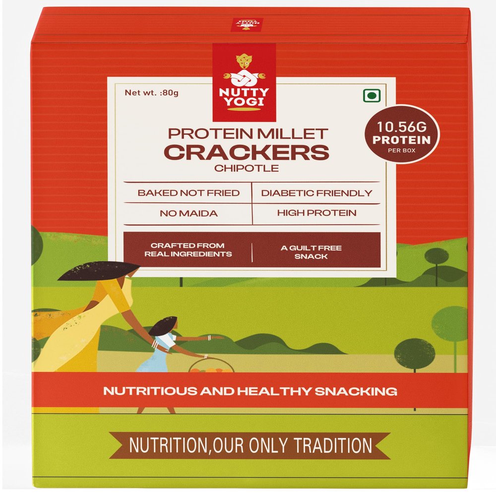 Nutty Yogi Protein Millets Crackers Combo | Chipotle Millet Crackers 80g| Masala Magic Millet Crackers 80g | Herb & Garlic Millet Crackers 80g | (Pack of 3) | Healthy Snack | Goodness of Millets